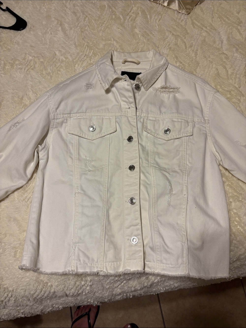 Bershka Off-White Distressed Denim Jacket